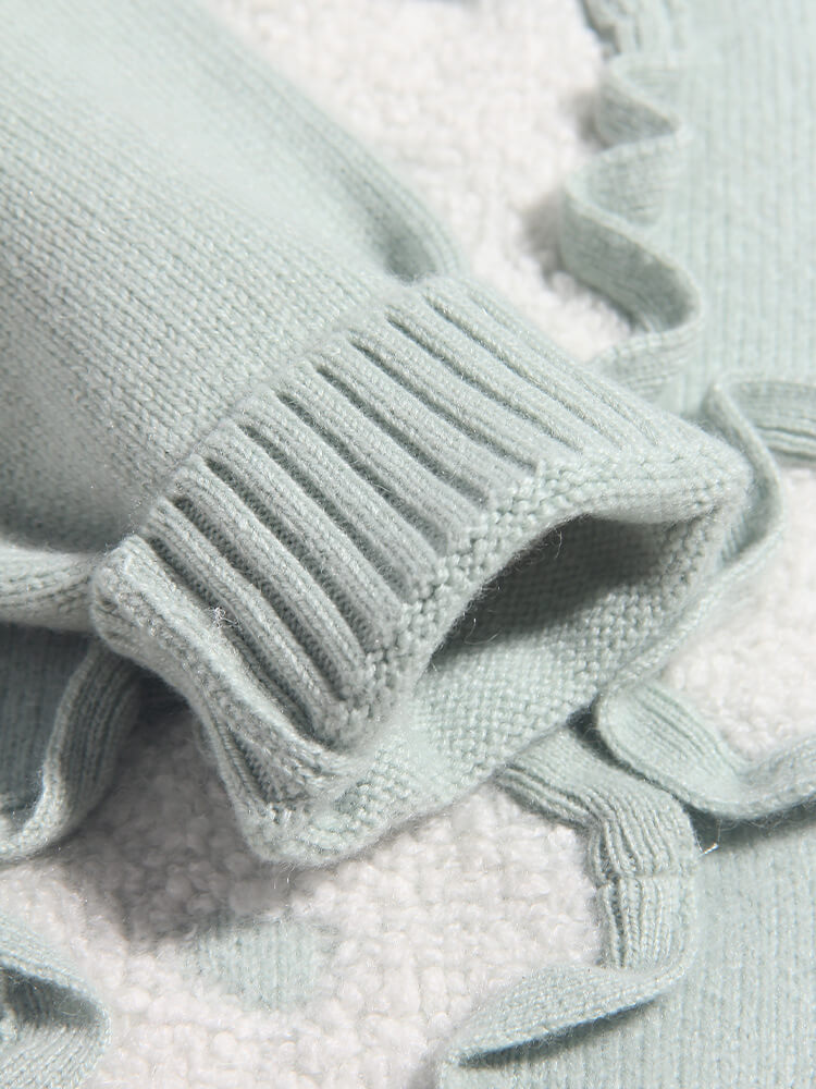 Soft Mint Green Cashmere Sweater with 3D Fleece Flowers